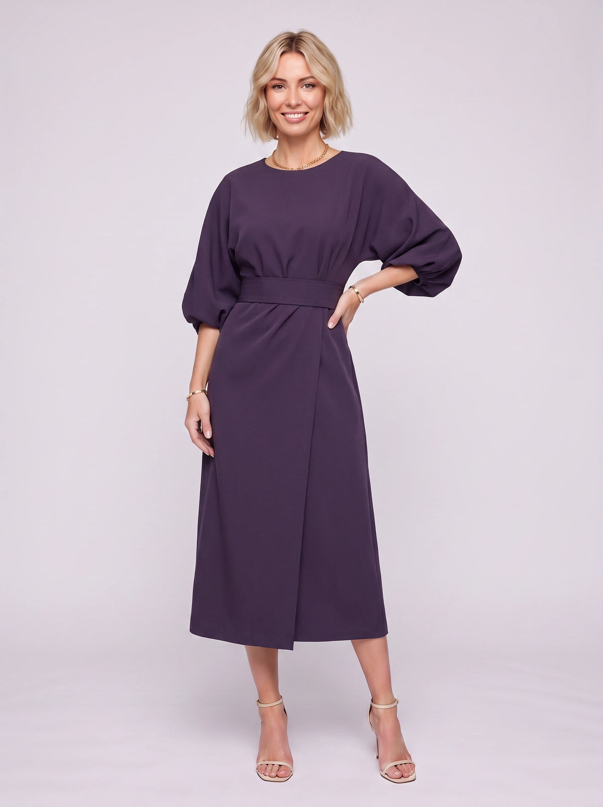 Kimara Kimono Sleeve Wrap Midi Dress – Midi Dress Women Formal Wedding Guest Navy Evening Elegant Dress