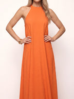 Ripplewave Halter Neck Maxi Dress – Textured Sleeveless Women Summer Wedding Guest Party Evening Maxi Dress