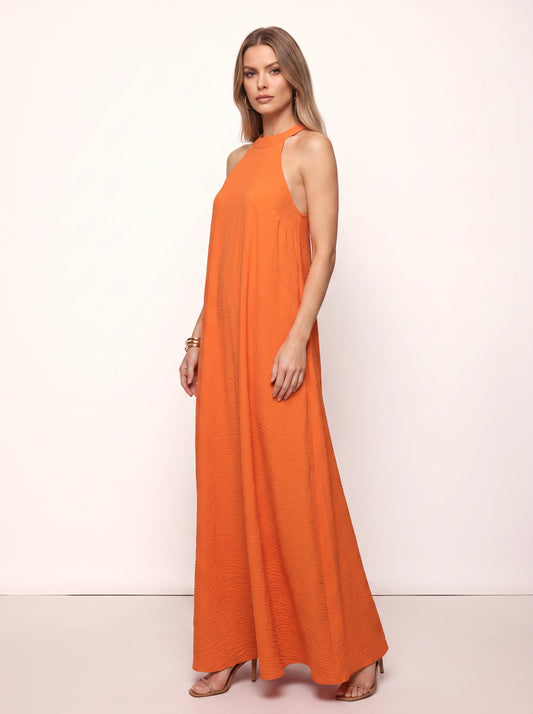 Ripplewave Halter Neck Maxi Dress – Textured Sleeveless Women Summer Wedding Guest Party Evening Maxi Dress