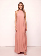 Ripplewave Halter Neck Maxi Dress – Textured Sleeveless Women Summer Wedding Guest Party Evening Maxi Dress