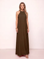 Ripplewave Halter Neck Maxi Dress – Textured Sleeveless Women Summer Wedding Guest Party Evening Maxi Dress