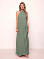 Ripplewave Halter Neck Maxi Dress – Textured Sleeveless Women Summer Wedding Guest Party Evening Maxi Dress