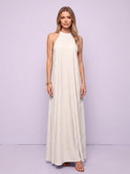 Ripplewave Halter Neck Maxi Dress – Textured Sleeveless Women Summer Wedding Guest Party Evening Maxi Dress