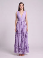 Rosavent Pleated Wrap Maxi Dress – Floral Print Women Wedding Guest Formal Evening Long Sleeve Maxi Dress