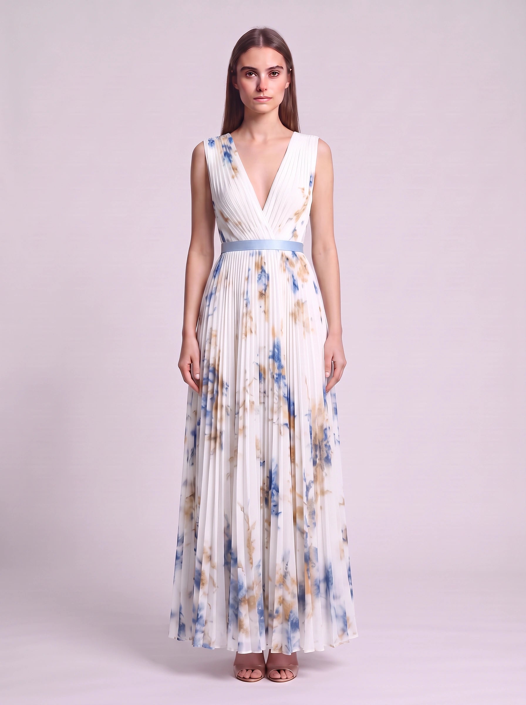 Rosavent Pleated Wrap Maxi Dress – Floral Print Women Wedding Guest Formal Evening Long Sleeve Maxi Dress