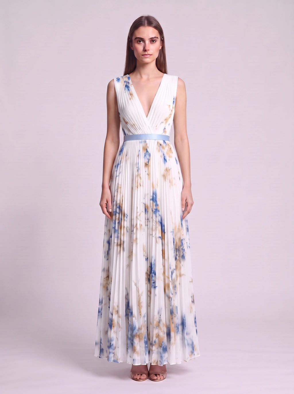 Rosavent Pleated Wrap Maxi Dress – Floral Print Women Wedding Guest Formal Evening Long Sleeve Maxi Dress