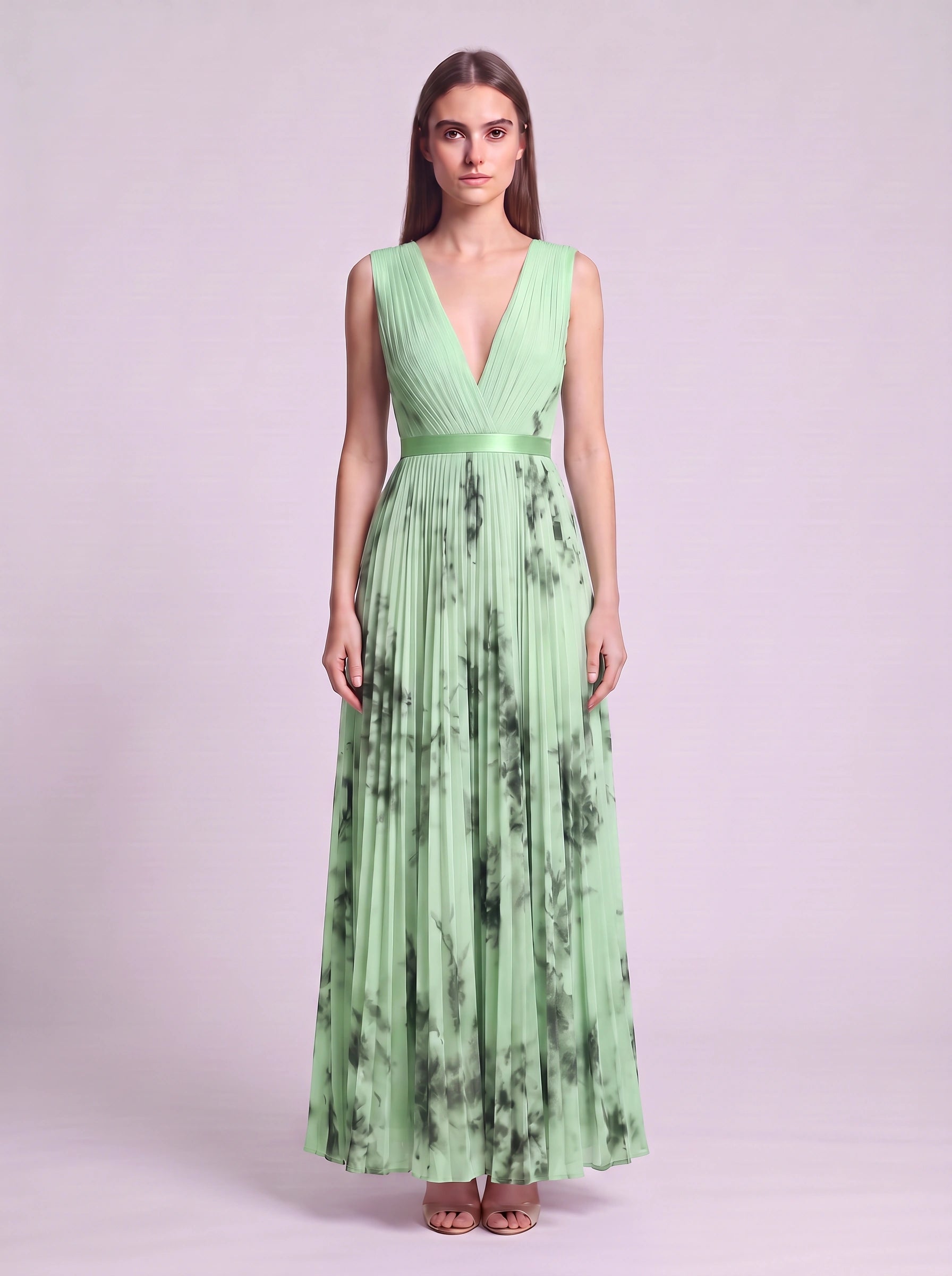 Rosavent Pleated Wrap Maxi Dress – Floral Print Women Wedding Guest Formal Evening Long Sleeve Maxi Dress