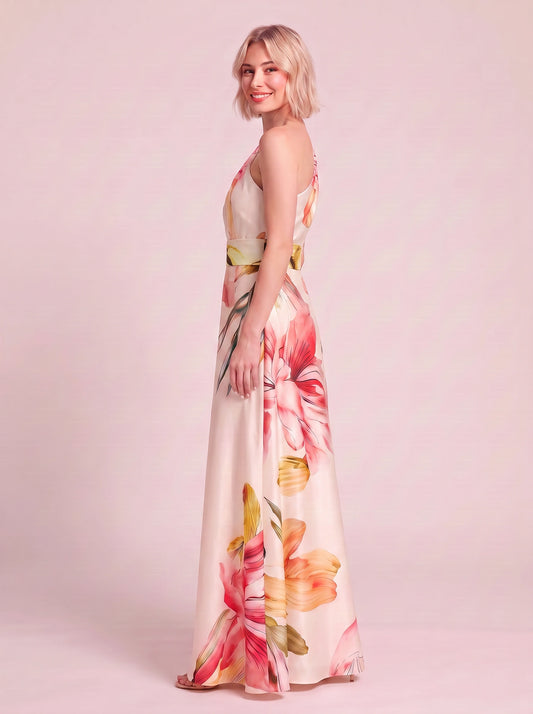 Petalia Halter Neck Floral Maxi Dress – Women Formal Wedding Guest Evening Summer Party Maxi Dress