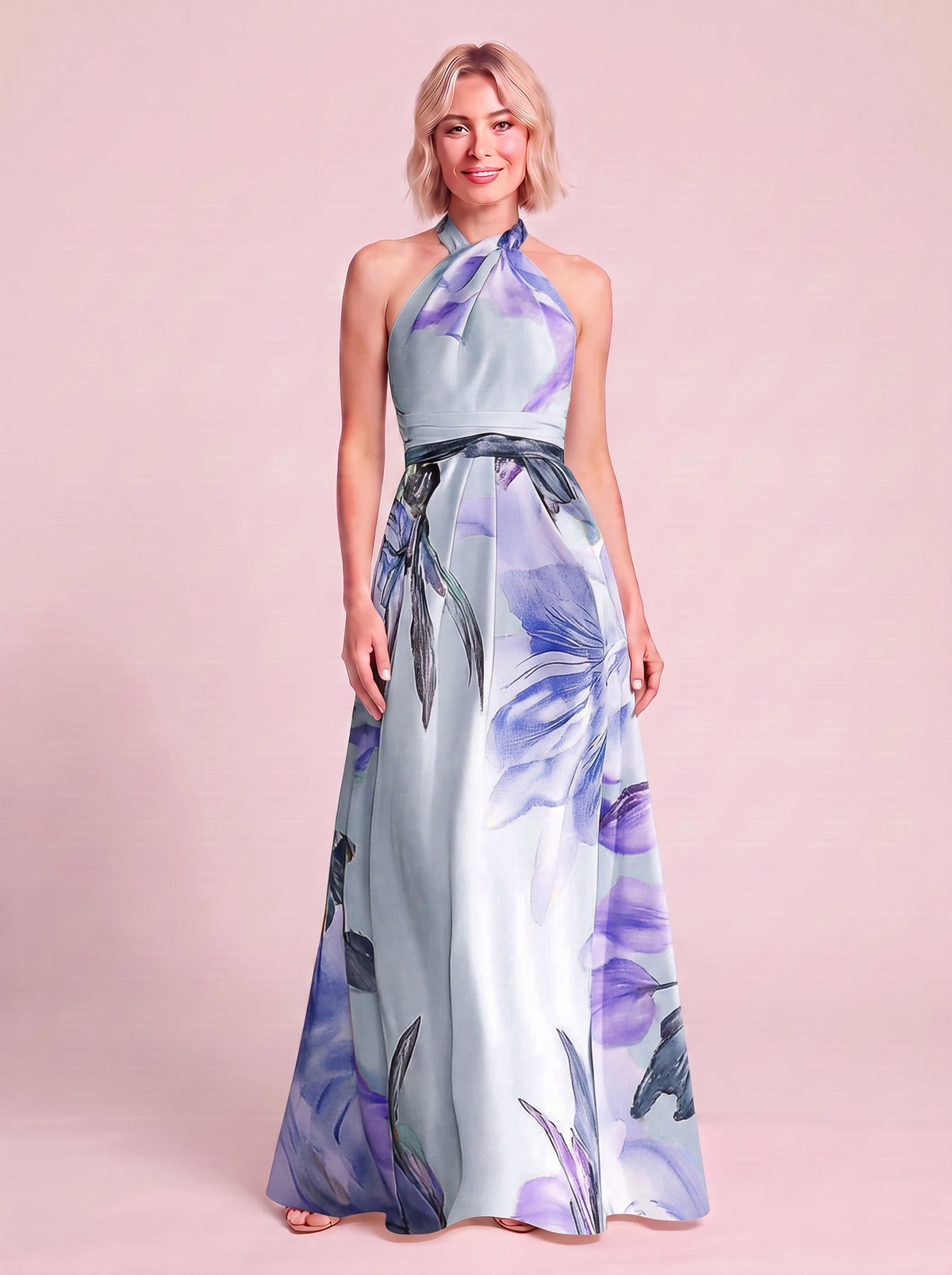 Petalia Halter Neck Floral Maxi Dress – Women Formal Wedding Guest Evening Summer Party Maxi Dress
