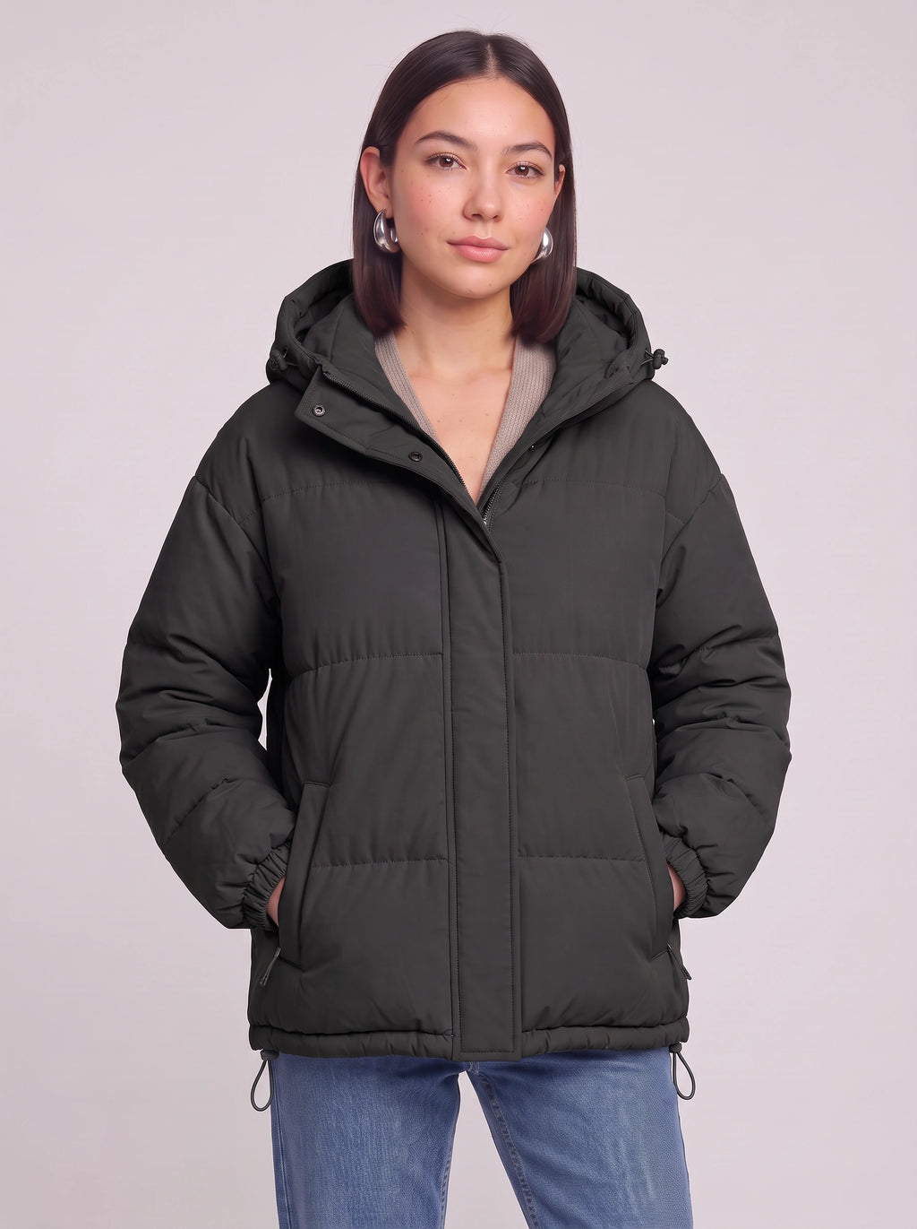 Baflyn Oversized Hooded Puffer Jacket – Women Puffer Coat Ladies Quilted Longline Winter Jacket