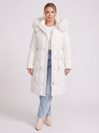 Brenora Faux Fur Hood Longline Puffer Coat – Women Beige Quilted Padded Winter Jacket Outerwear