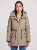 Cindria Hooded Quilted Puffer Jacket – Women Winter Padded Coat Drawstring Waist Longline Parka