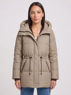 Cindria Hooded Quilted Puffer Jacket – Women Winter Padded Coat Drawstring Waist Longline Parka
