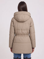 Cindria Hooded Quilted Puffer Jacket – Women Winter Padded Coat Drawstring Waist Longline Parka