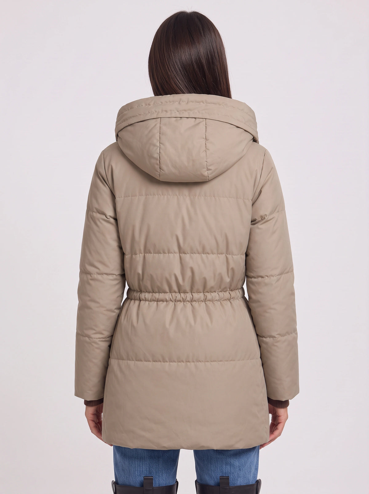 Cindria Hooded Quilted Puffer Jacket – Women Winter Padded Coat Drawstring Waist Longline Parka
