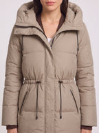 Cindria Hooded Quilted Puffer Jacket – Women Winter Padded Coat Drawstring Waist Longline Parka