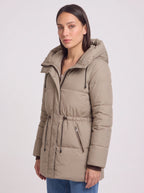 Cindria Hooded Quilted Puffer Jacket – Women Winter Padded Coat Drawstring Waist Longline Parka