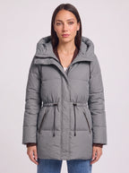 Cindria Hooded Quilted Puffer Jacket – Women Winter Padded Coat Drawstring Waist Longline Parka