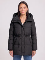 Cindria Hooded Quilted Puffer Jacket – Women Winter Padded Coat Drawstring Waist Longline Parka