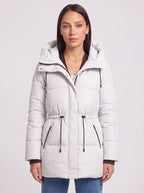 Cindria Hooded Quilted Puffer Jacket – Women Winter Padded Coat Drawstring Waist Longline Parka
