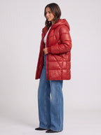Rubesca Hooded Longline Puffer Jacket – Quilted Padded Winter Women Coat Ladies Red Puffer Jacket
