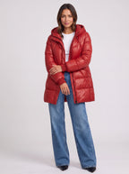 Rubesca Hooded Longline Puffer Jacket – Quilted Padded Winter Women Coat Ladies Red Puffer Jacket