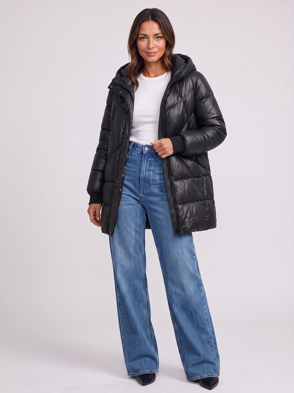 Rubesca Hooded Longline Puffer Jacket – Quilted Padded Winter Women Coat Ladies Red Puffer Jacket