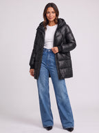 Rubesca Hooded Longline Puffer Jacket – Quilted Padded Winter Women Coat Ladies Red Puffer Jacket