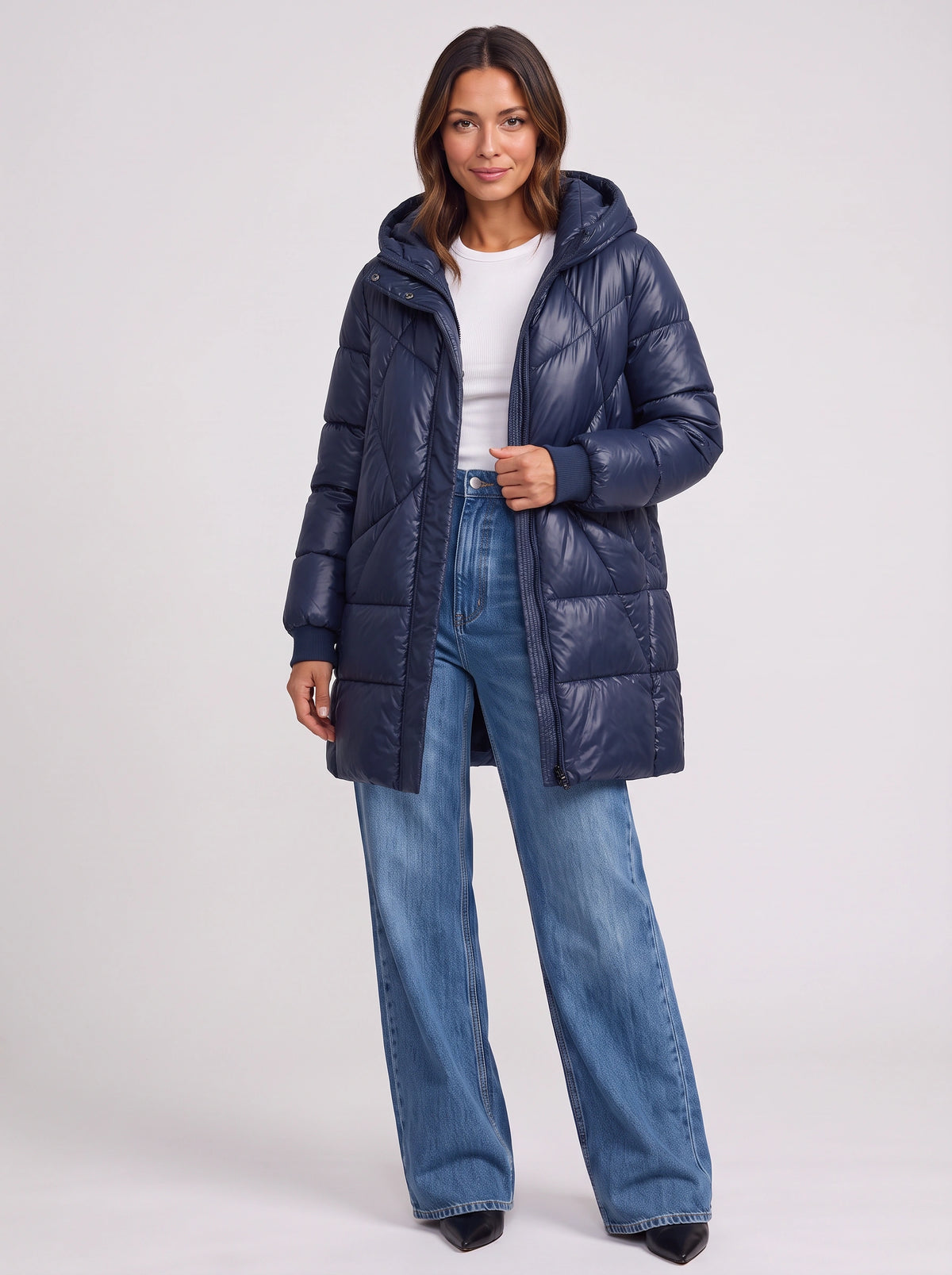 Rubesca Hooded Longline Puffer Jacket – Quilted Padded Winter Women Coat Ladies Red Puffer Jacket