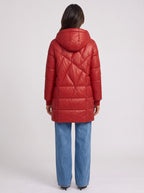 Rubesca Hooded Longline Puffer Jacket – Quilted Padded Winter Women Coat Ladies Red Puffer Jacket