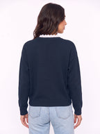 Scaldra Scalloped Collar Knit Jumper – Women Ribbed Knit Casual Smart Office Long Sleeve Jumper