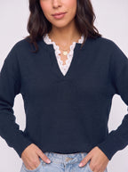 Scaldra Scalloped Collar Knit Jumper – Women Ribbed Knit Casual Smart Office Long Sleeve Jumper