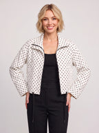 Thorlie Polka Dot Zip Jacket – Cropped Bomber Women Casual Lightweight Spotty Spring Workwear Jacket