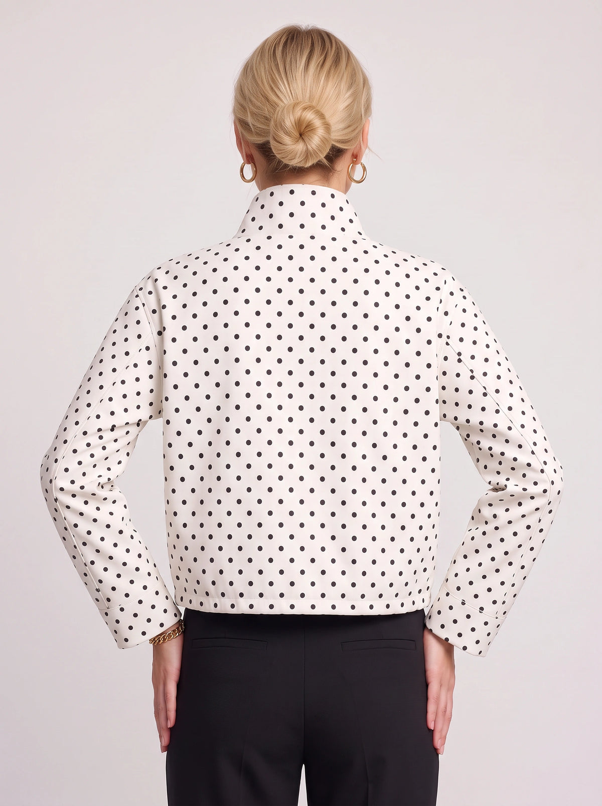Thorlie Polka Dot Zip Jacket – Cropped Bomber Women Casual Lightweight Spotty Spring Workwear Jacket
