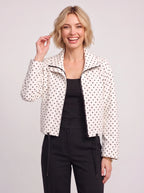 Thorlie Polka Dot Zip Jacket – Cropped Bomber Women Casual Lightweight Spotty Spring Workwear Jacket