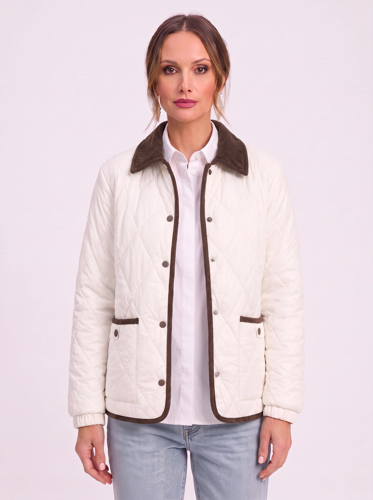 Hushira Quilted Puffer Jacket – Diamond Quilted Corduroy Collar Women Padded Coat Barn Jacket Winter
