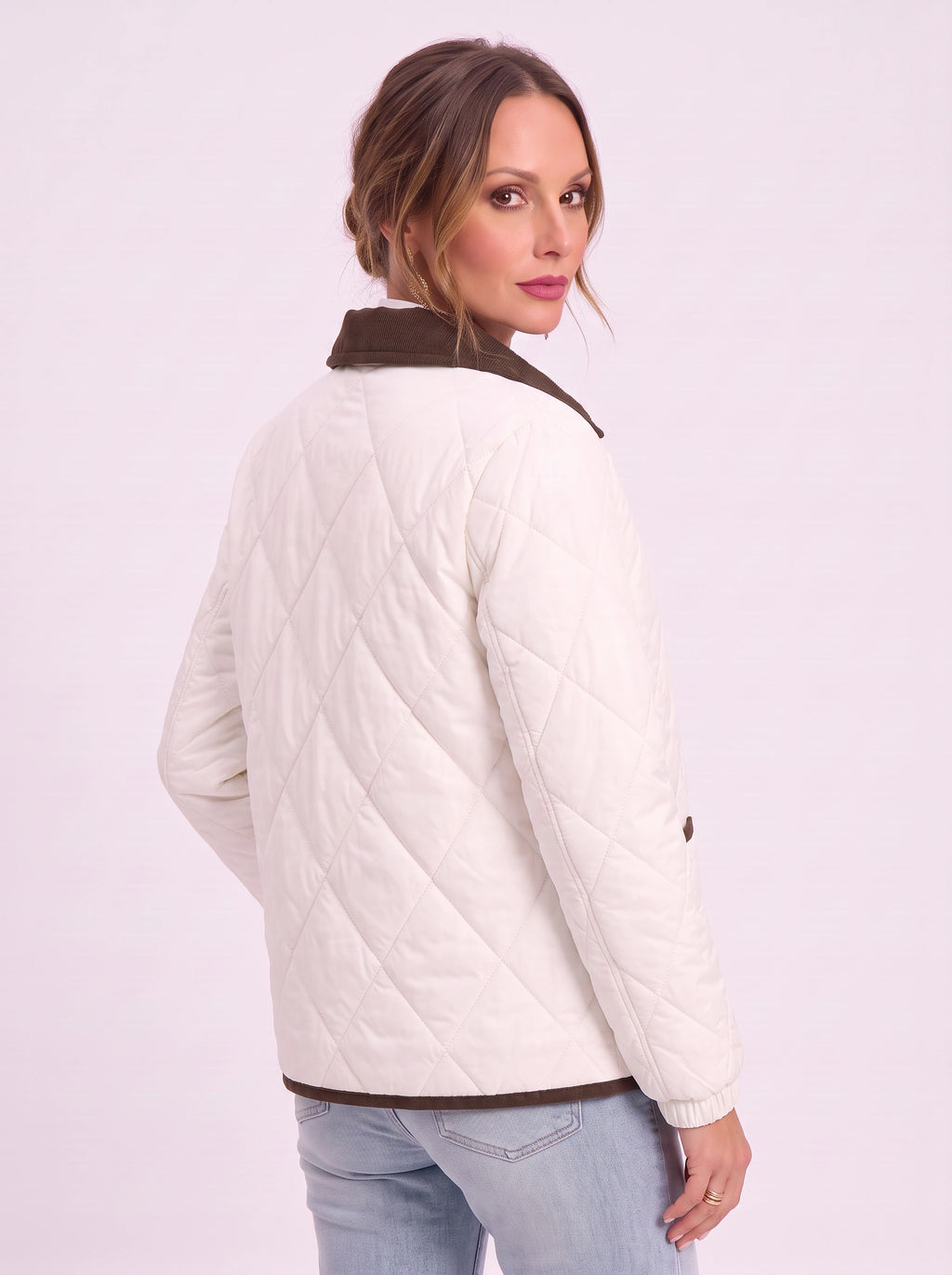 Hushira Quilted Puffer Jacket – Diamond Quilted Corduroy Collar Women Padded Coat Barn Jacket Winter