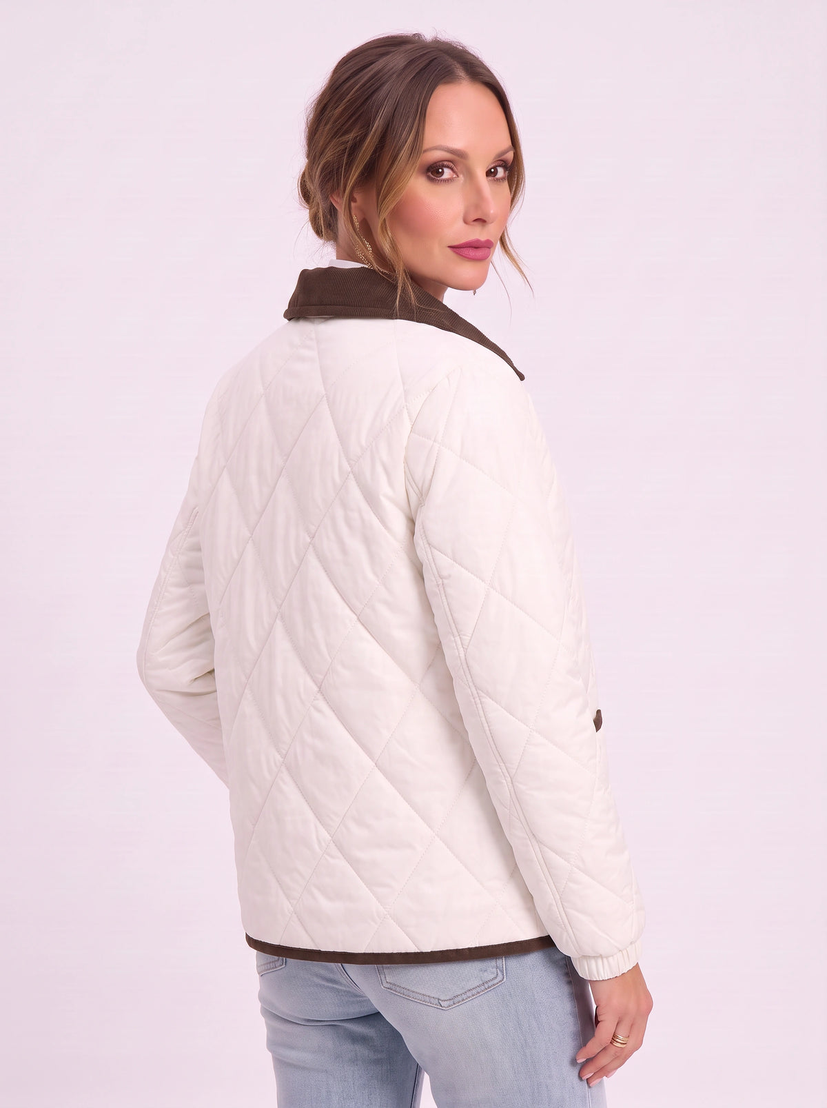 Hushira Quilted Puffer Jacket – Diamond Quilted Corduroy Collar Women Padded Coat Barn Jacket Winter