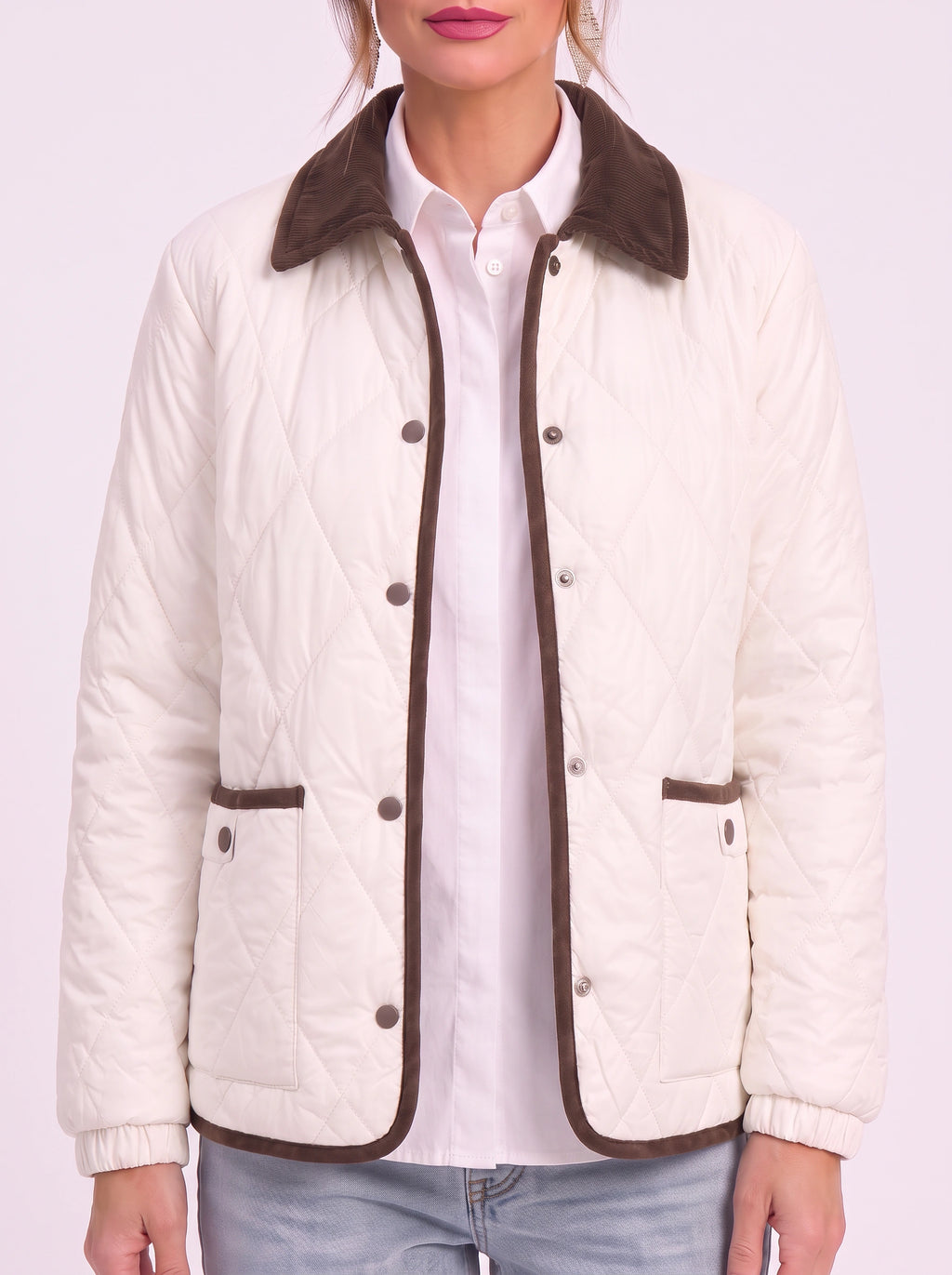 Hushira Quilted Puffer Jacket – Diamond Quilted Corduroy Collar Women Padded Coat Barn Jacket Winter