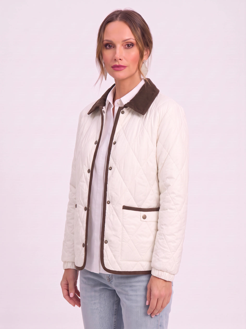 Hushira Quilted Puffer Jacket – Diamond Quilted Corduroy Collar Women Padded Coat Barn Jacket Winter