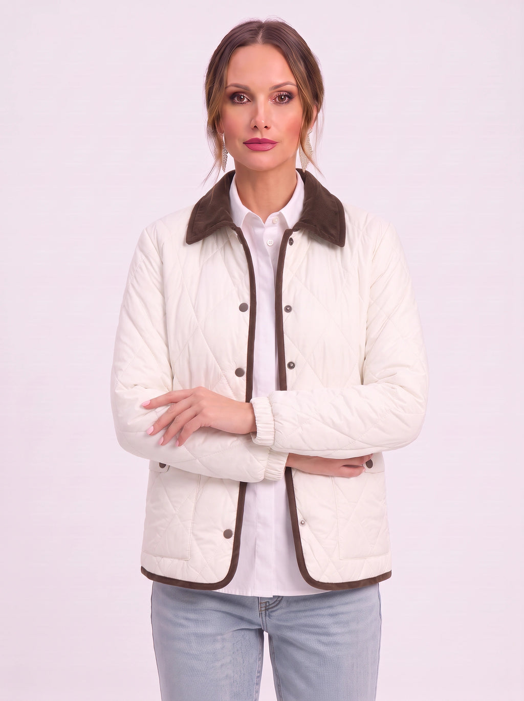 Hushira Quilted Puffer Jacket – Diamond Quilted Corduroy Collar Women Padded Coat Barn Jacket Winter