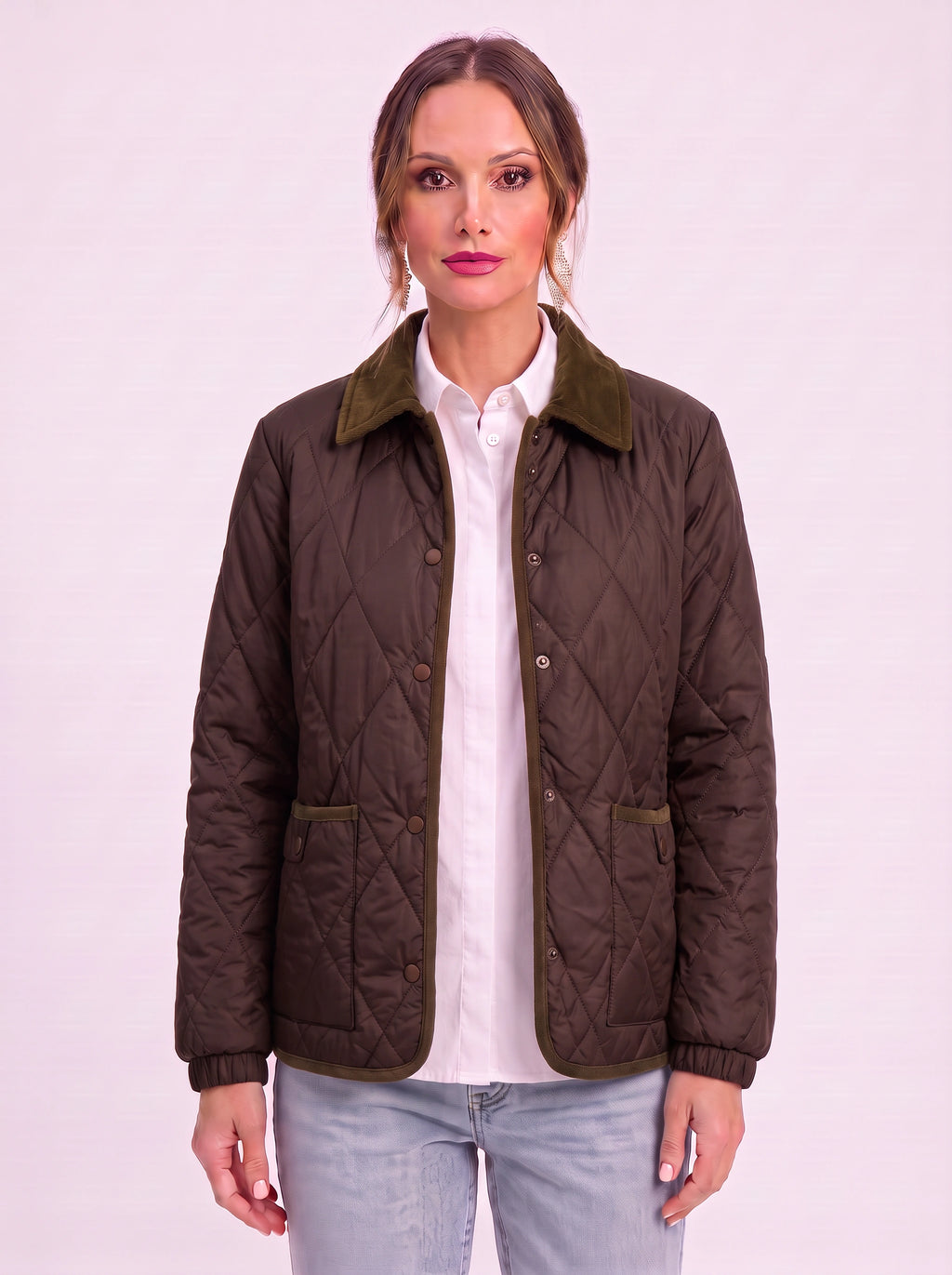 Hushira Quilted Puffer Jacket – Diamond Quilted Corduroy Collar Women Padded Coat Barn Jacket Winter