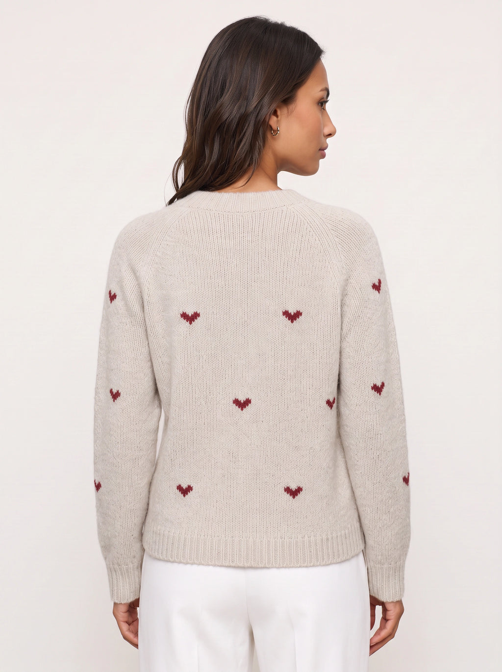 Larka Heart Embroidered Crew Neck Jumper – Women Knit Sweater Winter Casual Ribbed Pullover Long Sleeve