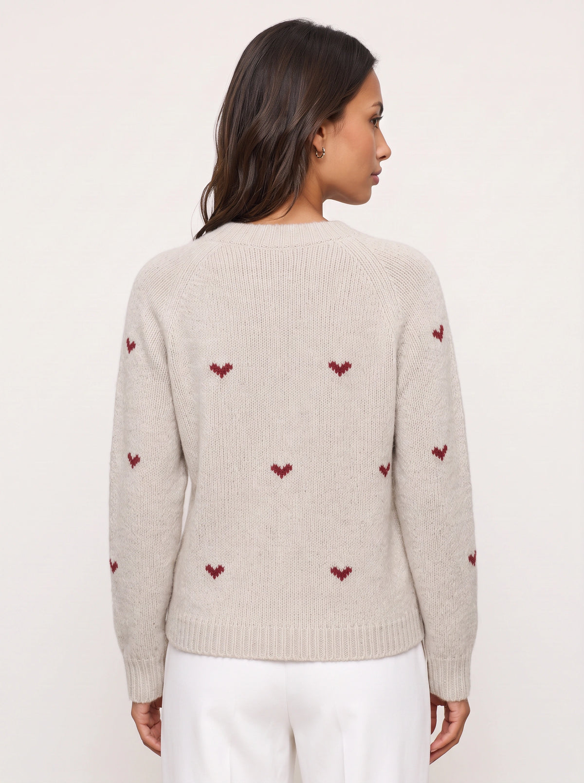 Larka Heart Embroidered Crew Neck Jumper – Women Knit Sweater Winter Casual Ribbed Pullover Long Sleeve