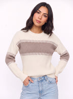 Tallowe Ribbed Stripe Crew Neck Jumper – Women Oversized Chunky Knit Sweater Winter Casual Pullover