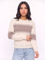 Tallowe Ribbed Stripe Crew Neck Jumper – Women Oversized Chunky Knit Sweater Winter Casual Pullover