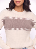 Tallowe Ribbed Stripe Crew Neck Jumper – Women Oversized Chunky Knit Sweater Winter Casual Pullover