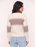 Tallowe Ribbed Stripe Crew Neck Jumper – Women Oversized Chunky Knit Sweater Winter Casual Pullover