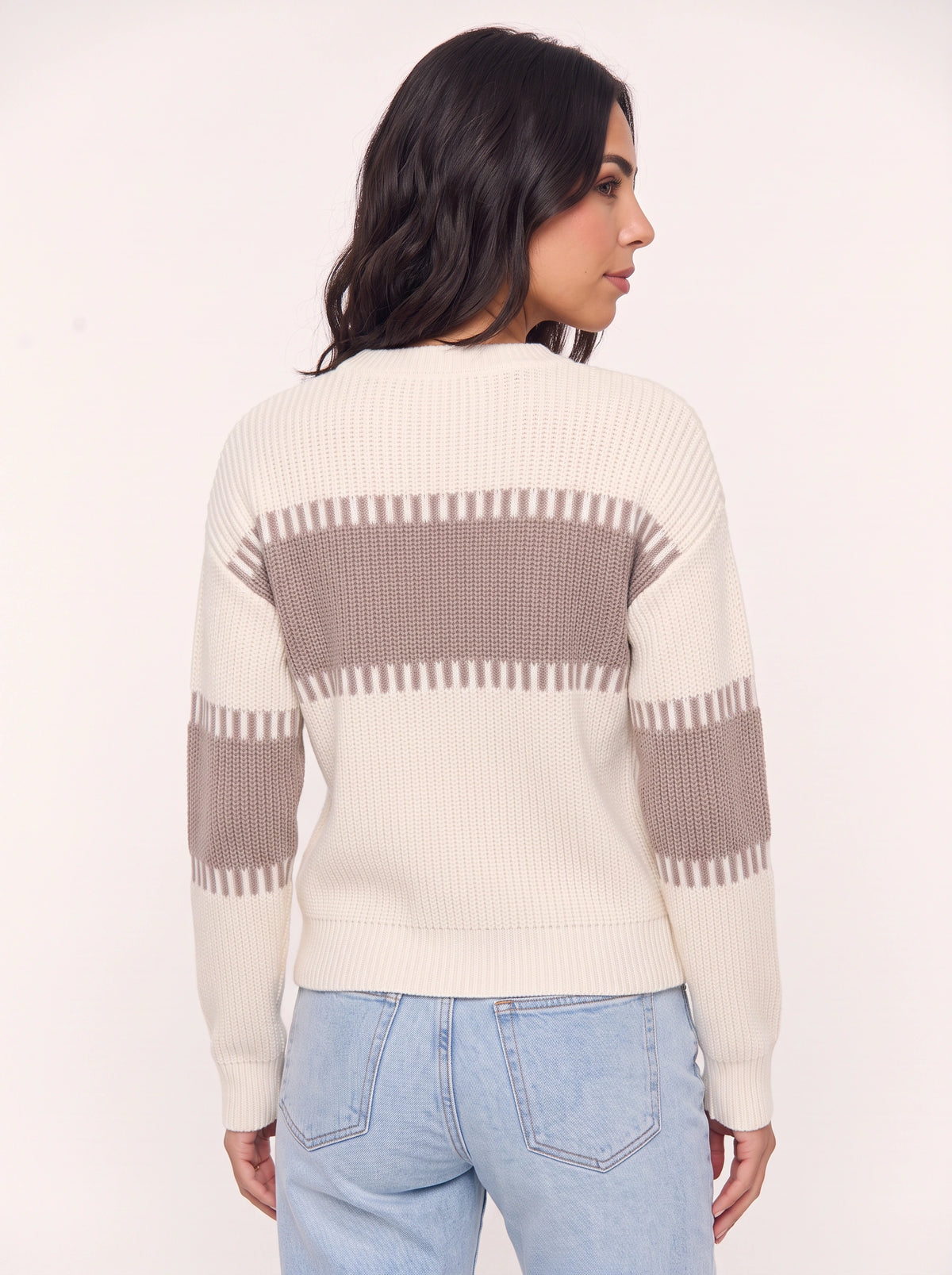 Tallowe Ribbed Stripe Crew Neck Jumper – Women Oversized Chunky Knit Sweater Winter Casual Pullover