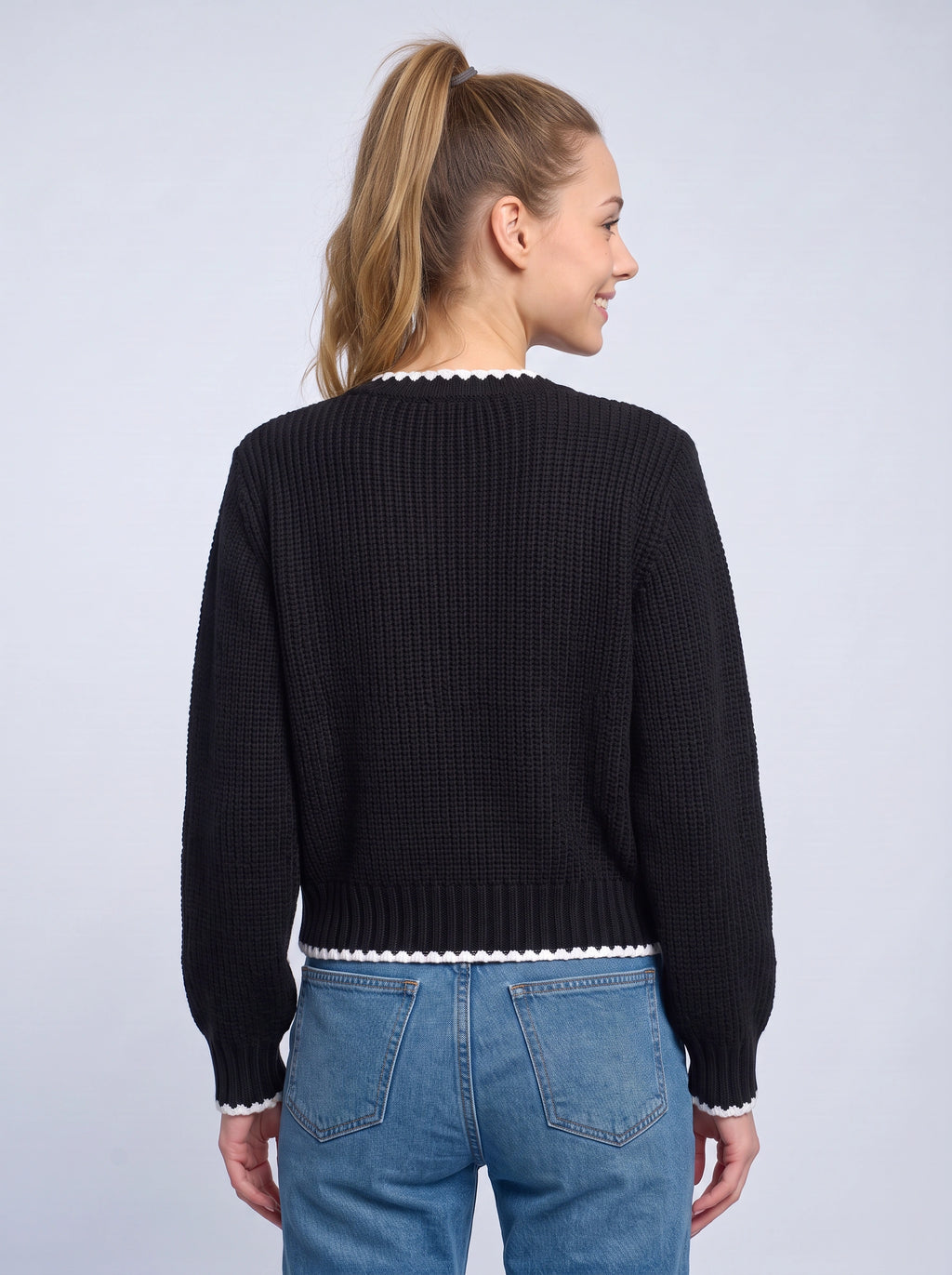 Scalrim Scalloped Trim Bow Front Cardigan – Women Knit Sweater Casual Fall Layering Cardigan